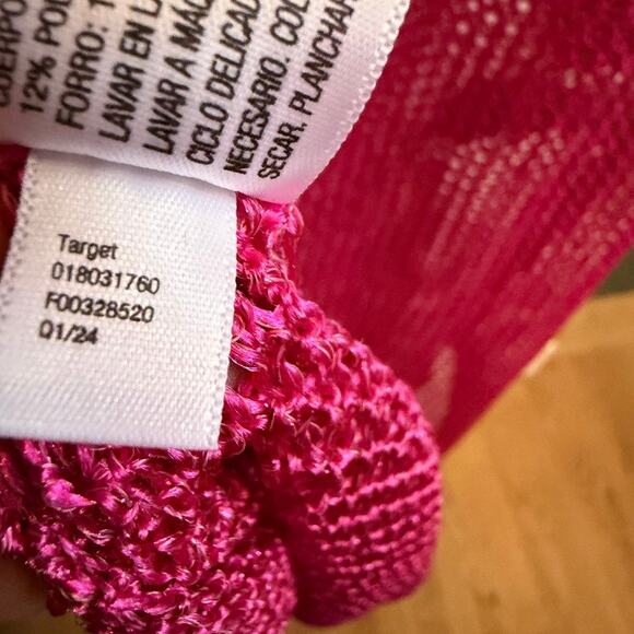 A New Day Hot Pink Metallic Mesh Knit Swim Cover Up Dress Sleeveless Maxi Size L - Picture 9 of 9